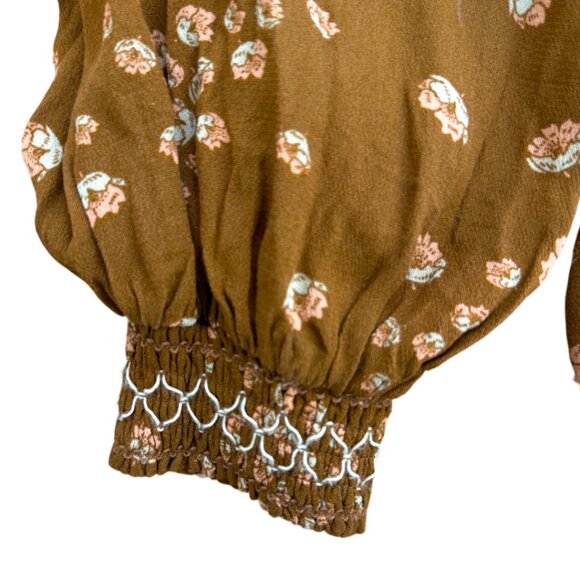 Free People Flowers in Her Hair Smocked Long Sleeve Tunic Boho Mini Dress XS - Picture 7 of 13